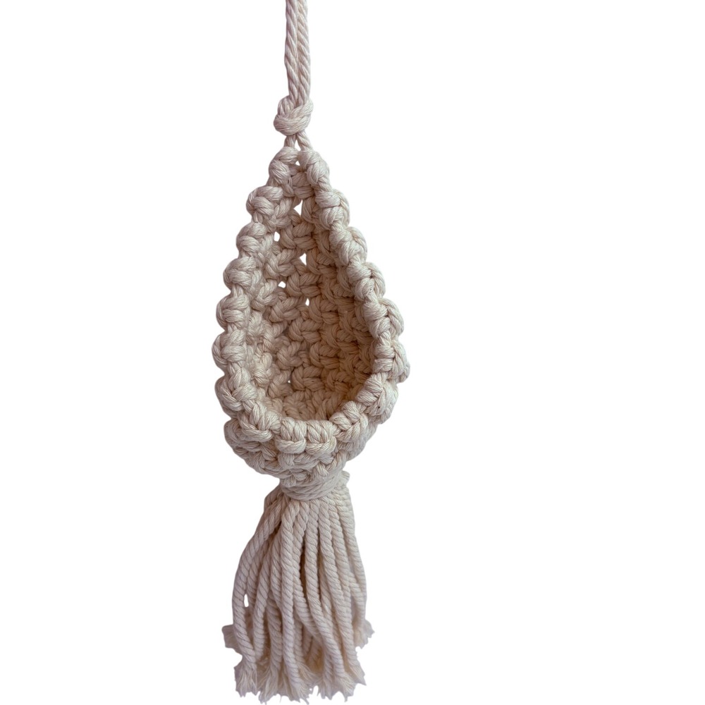 Handmade‎ Macrame Hanging Pod Basket Cream Boho Teardrop Plant Holder Tassel